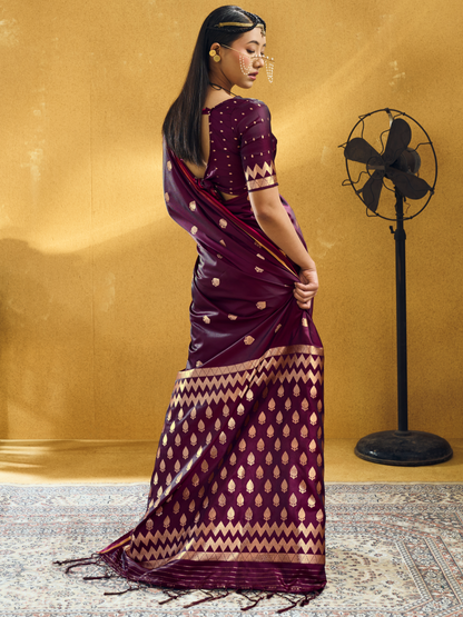wine colour saree look