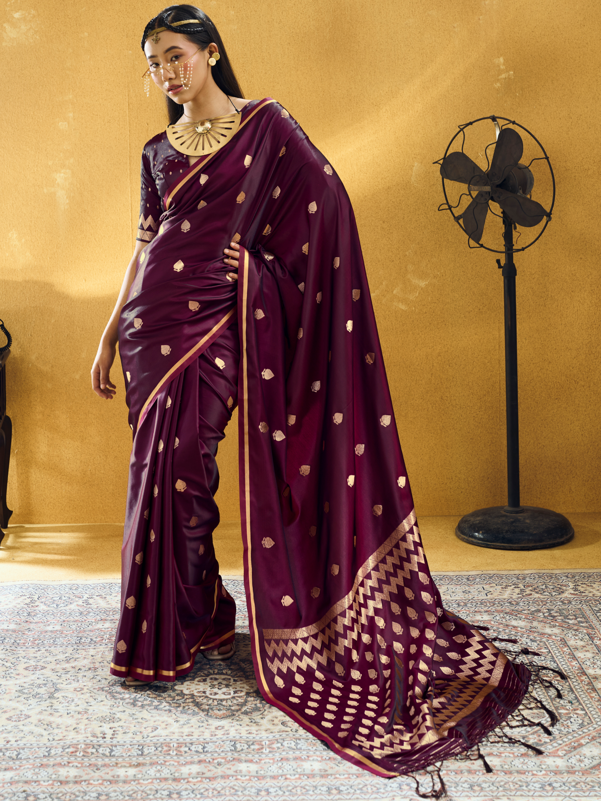 wine banarasi silk saree