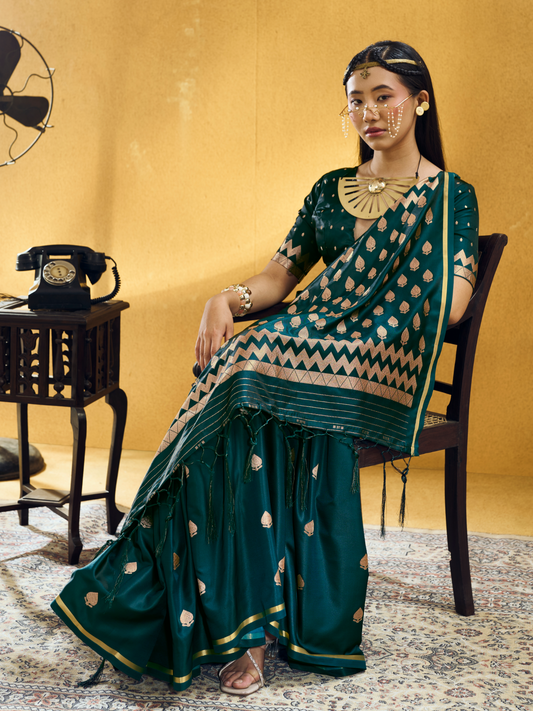 green banarasi silk saree