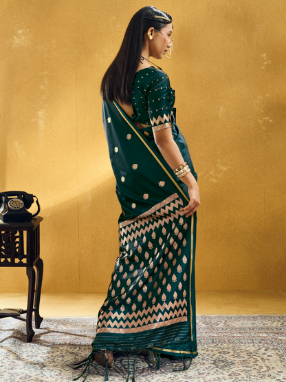 bottle green banarasi saree