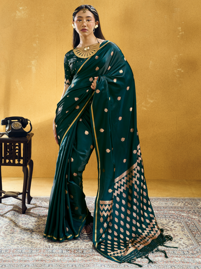 dark green banarasi saree