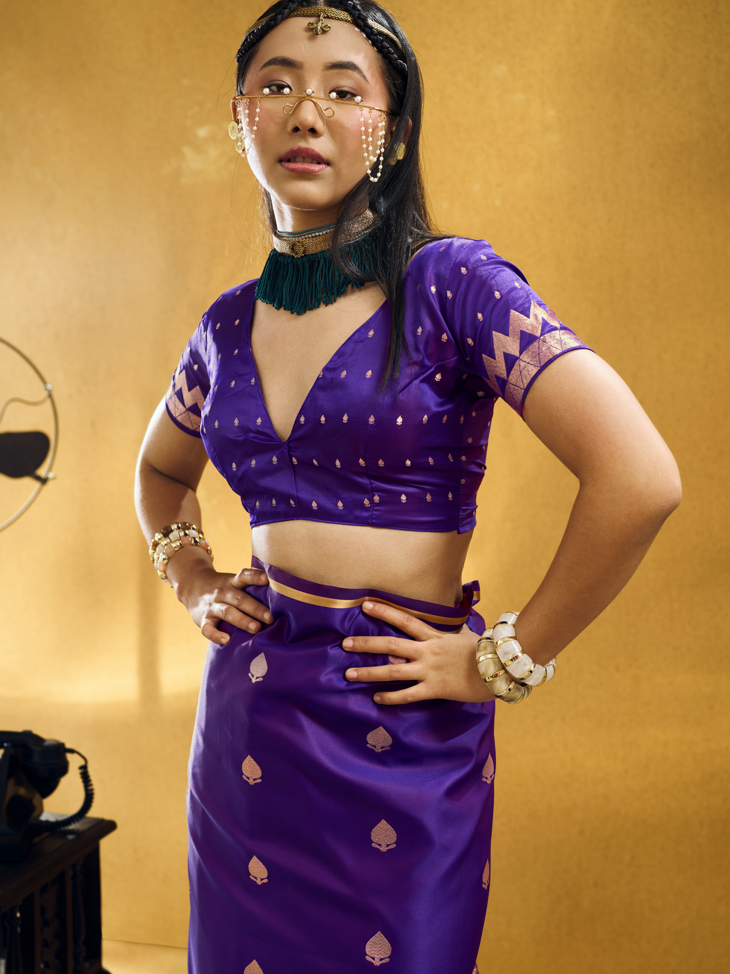 violet color party saree