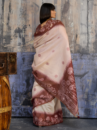 Brick Brown Printed Cotton Silk Saree