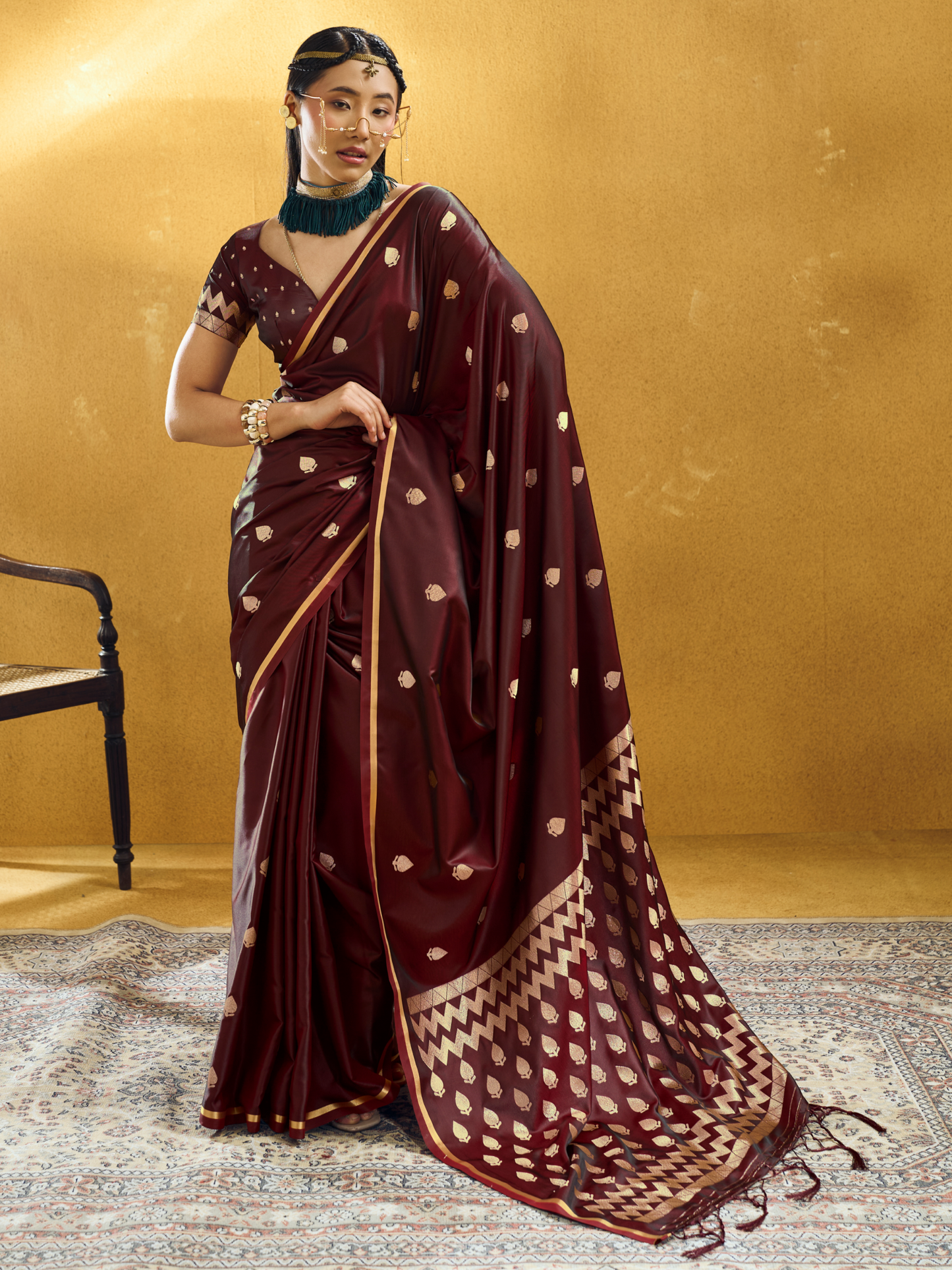 coffee brown silk saree with contrast border