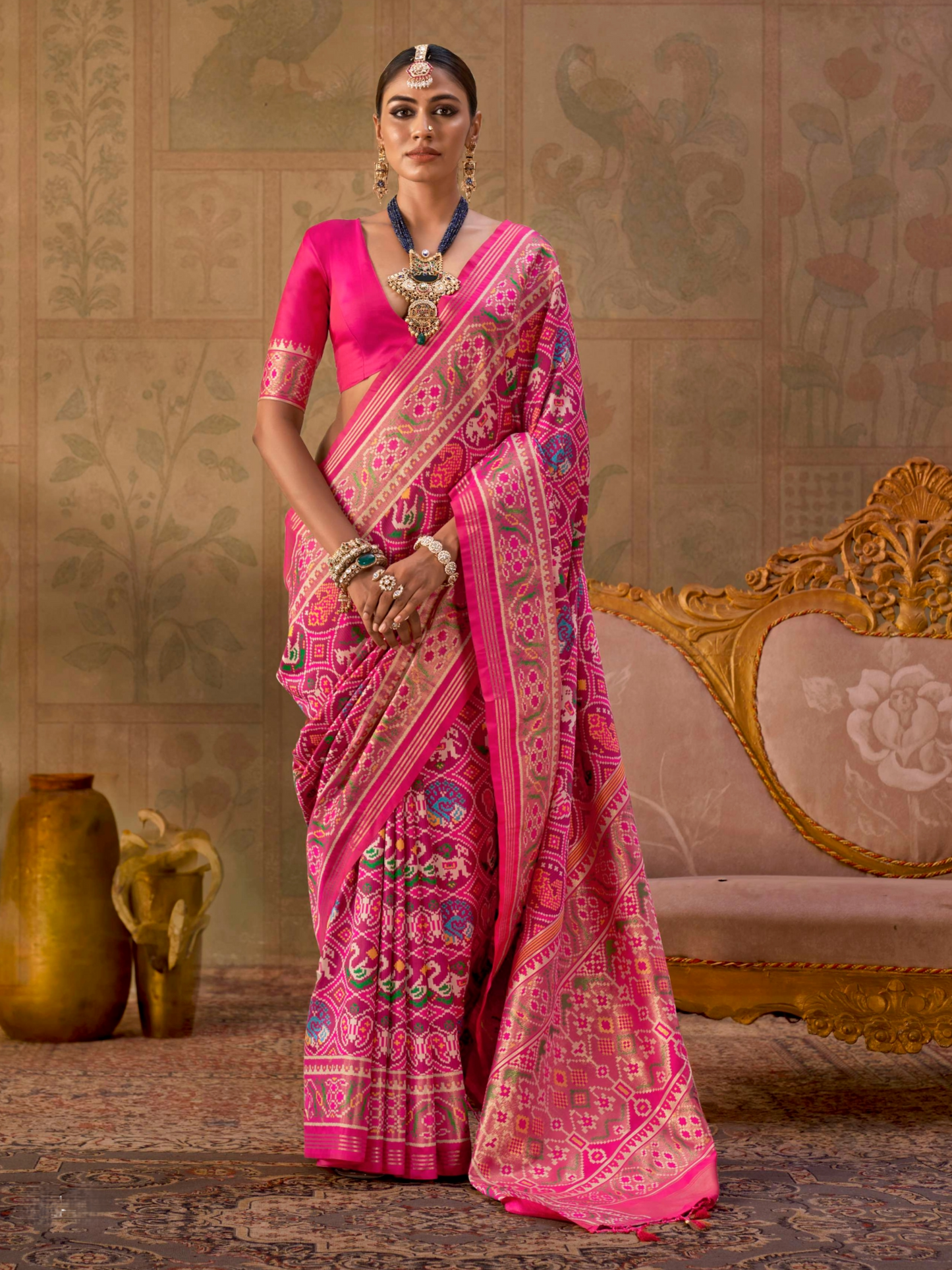 Sweet Pink Printed Patola Silk Saree