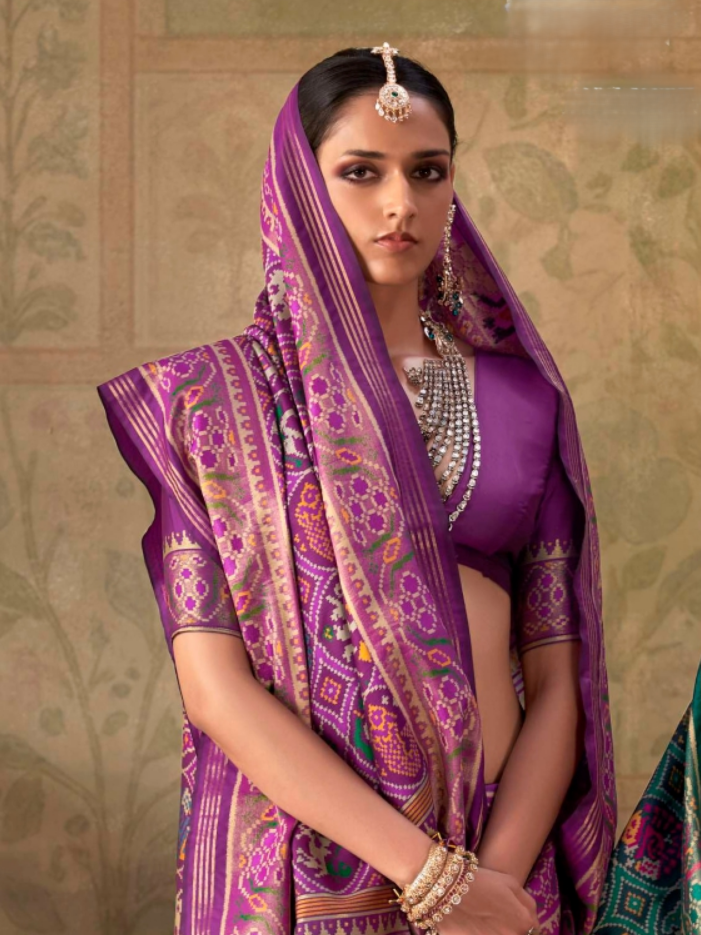 Deep Purple Printed Patola Silk Saree
