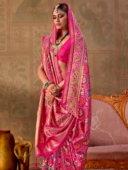 Sweet Pink Printed Patola Silk Saree