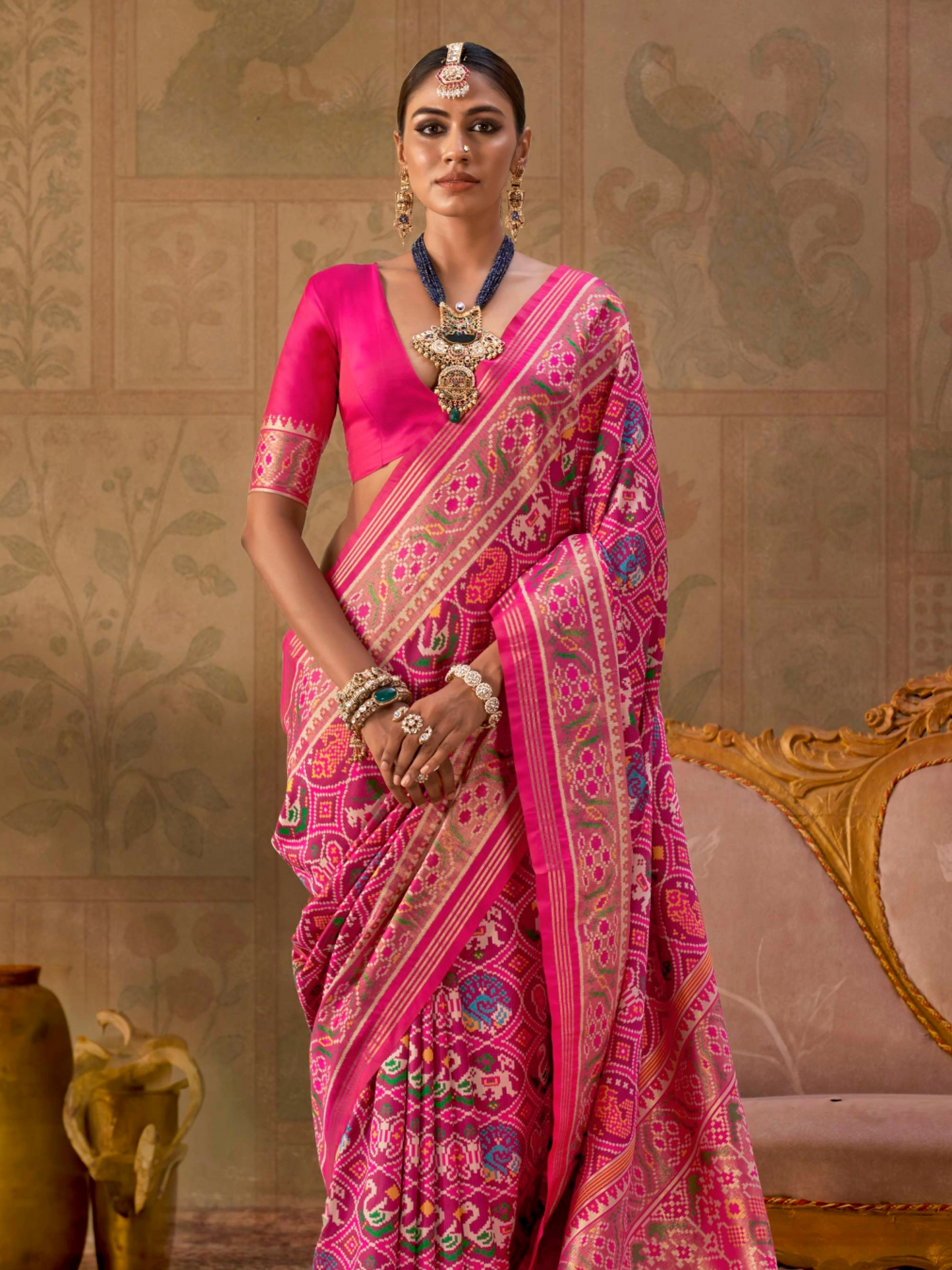 Sweet Pink Printed Patola Silk Saree