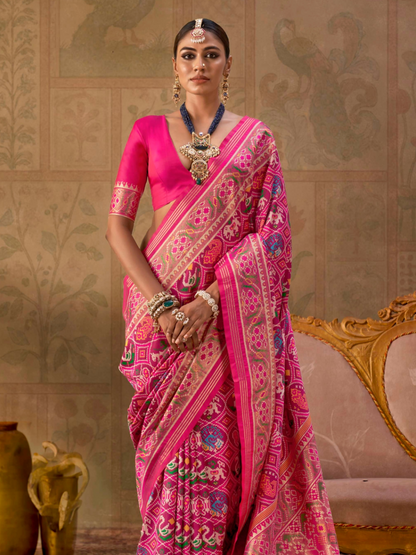 Sweet Pink Printed Patola Silk Saree