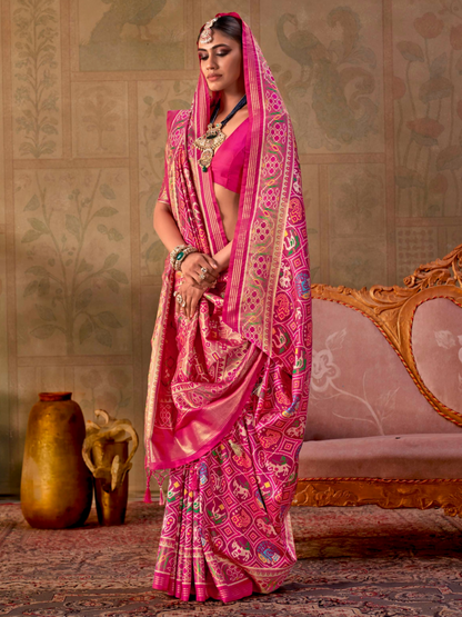 Sweet Pink Printed Patola Silk Saree