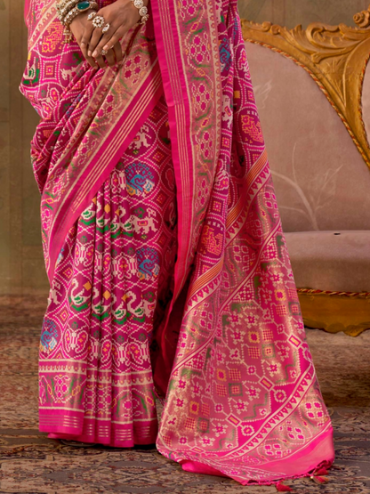 Sweet Pink Printed Patola Silk Saree