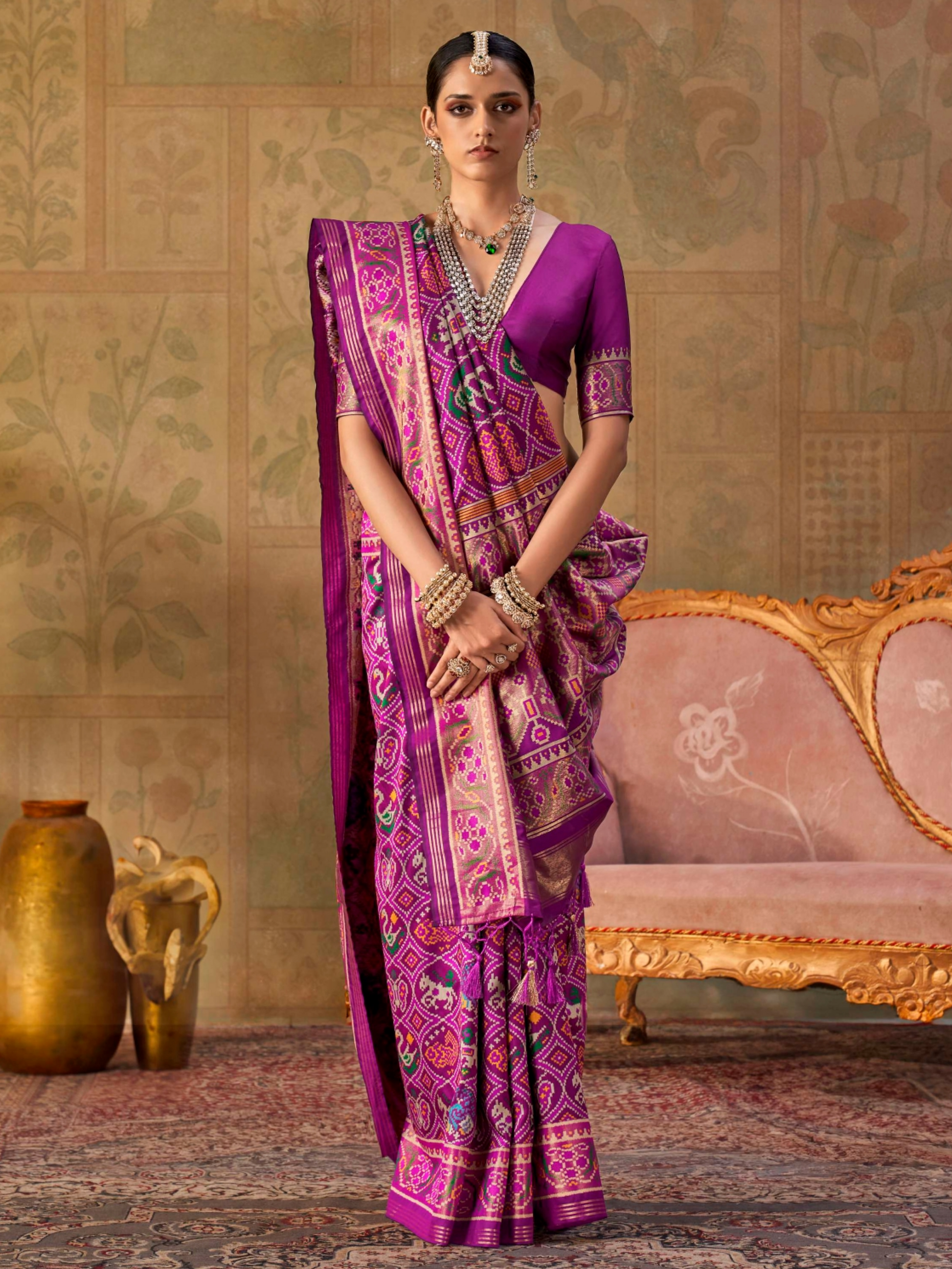 festive purple patola silk saree