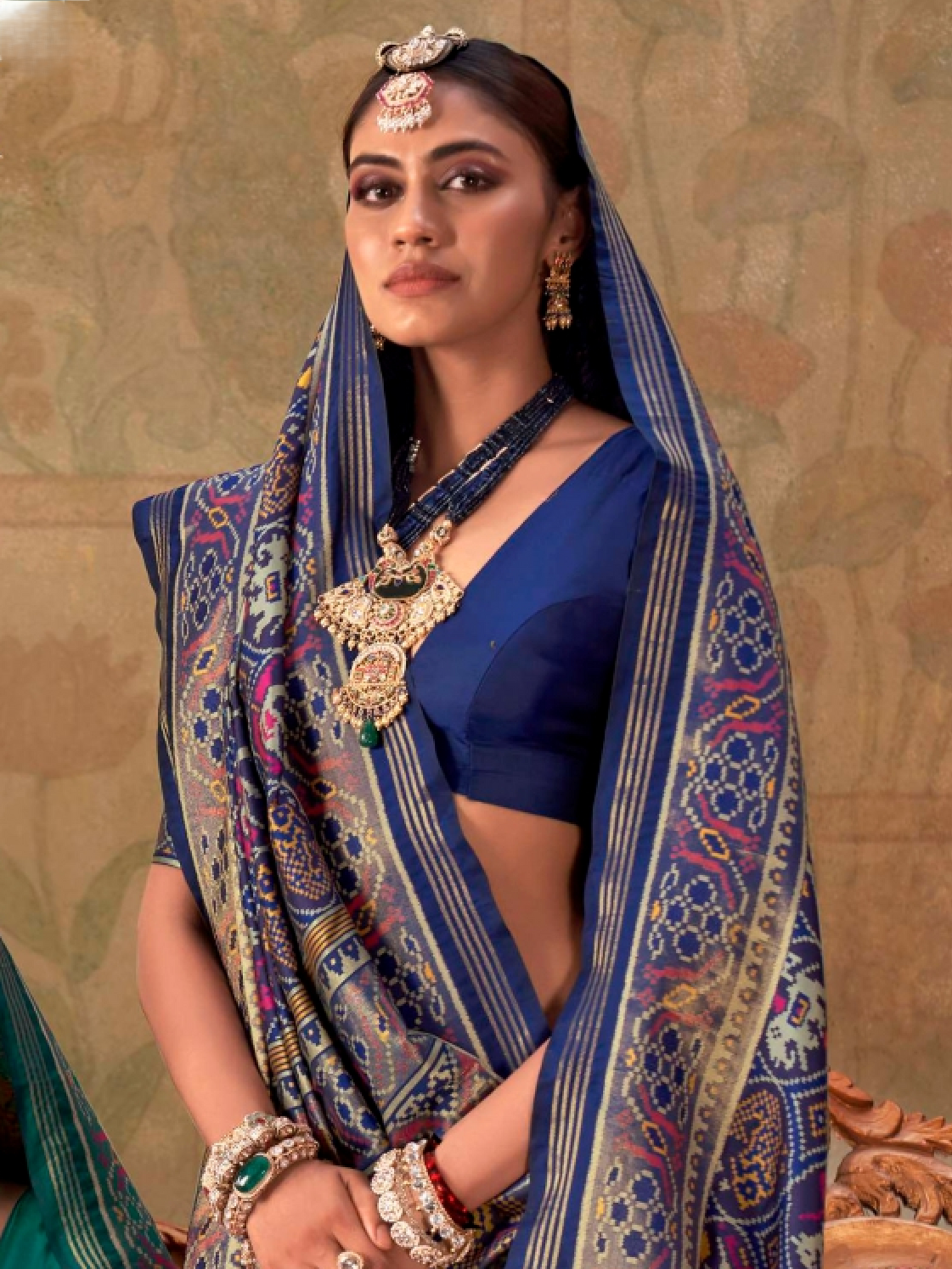 Blueberry Blue Printed Patola Silk Saree