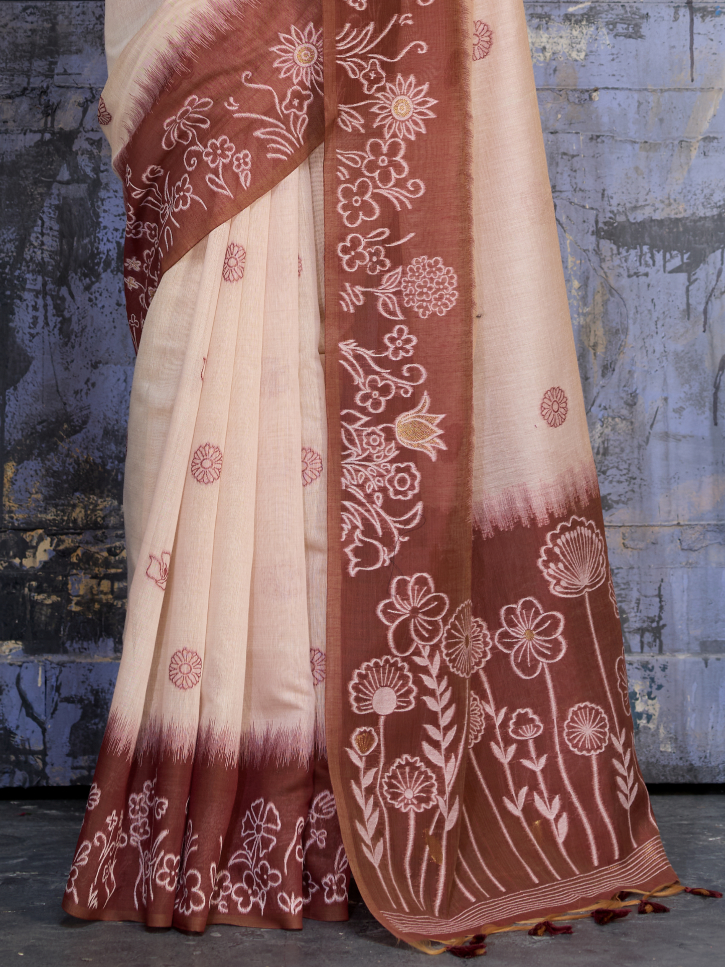 Brick Brown Printed Cotton Silk Saree