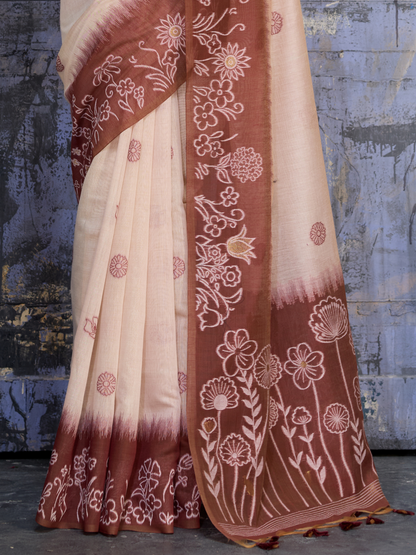 Brick Brown Printed Cotton Silk Saree