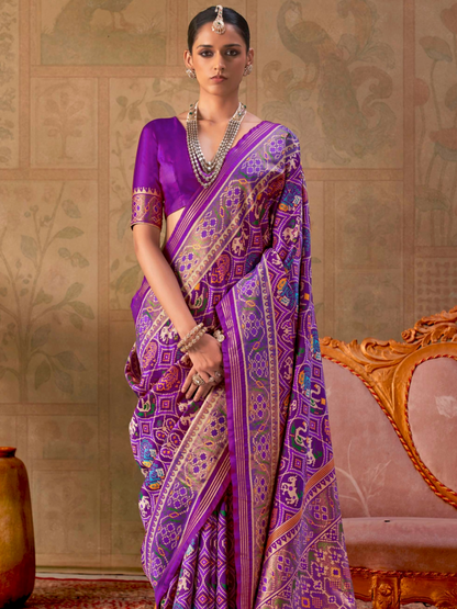 Deep Purple Printed Patola Silk Saree
