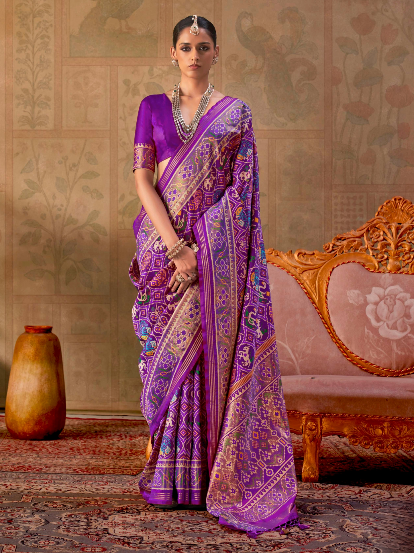 Deep Purple Printed Patola Silk Saree