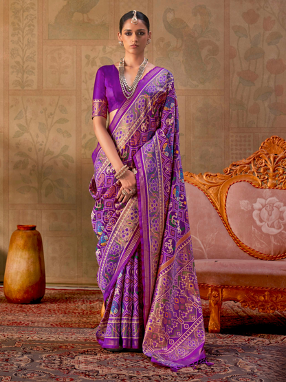 Deep Purple Printed Patola Silk Saree