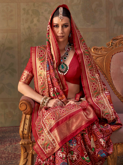 Crimson Red Printed Patola Silk Saree