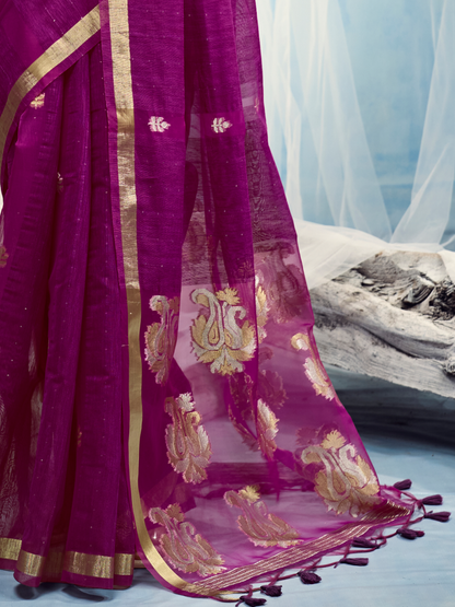 Byzantine Magenta Munga Silk Handloom Saree