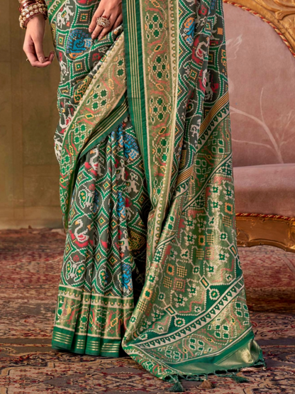 Cadmium Green Printed Patola Silk Saree