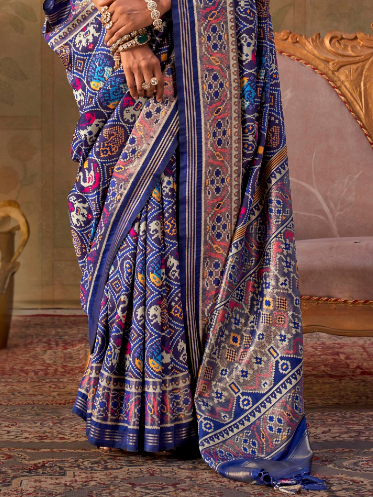 Blueberry Blue Printed Patola Silk Saree