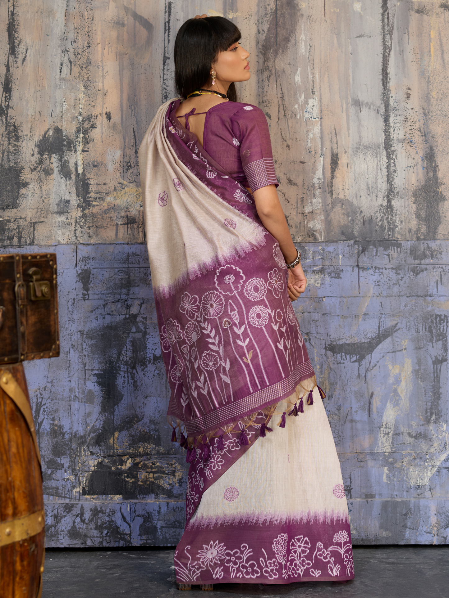 Plum Purple Printed Cotton Silk Saree