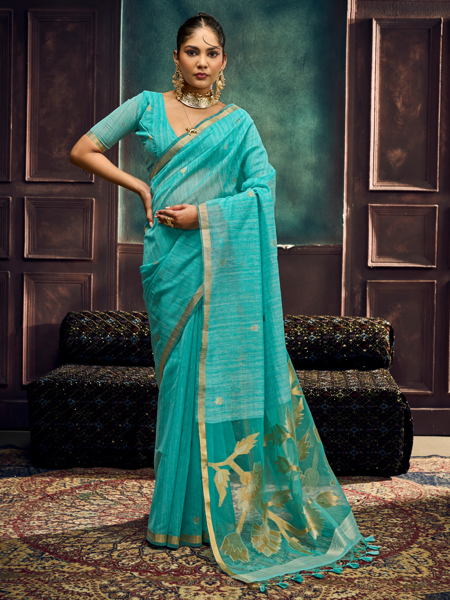 blue shade saree
