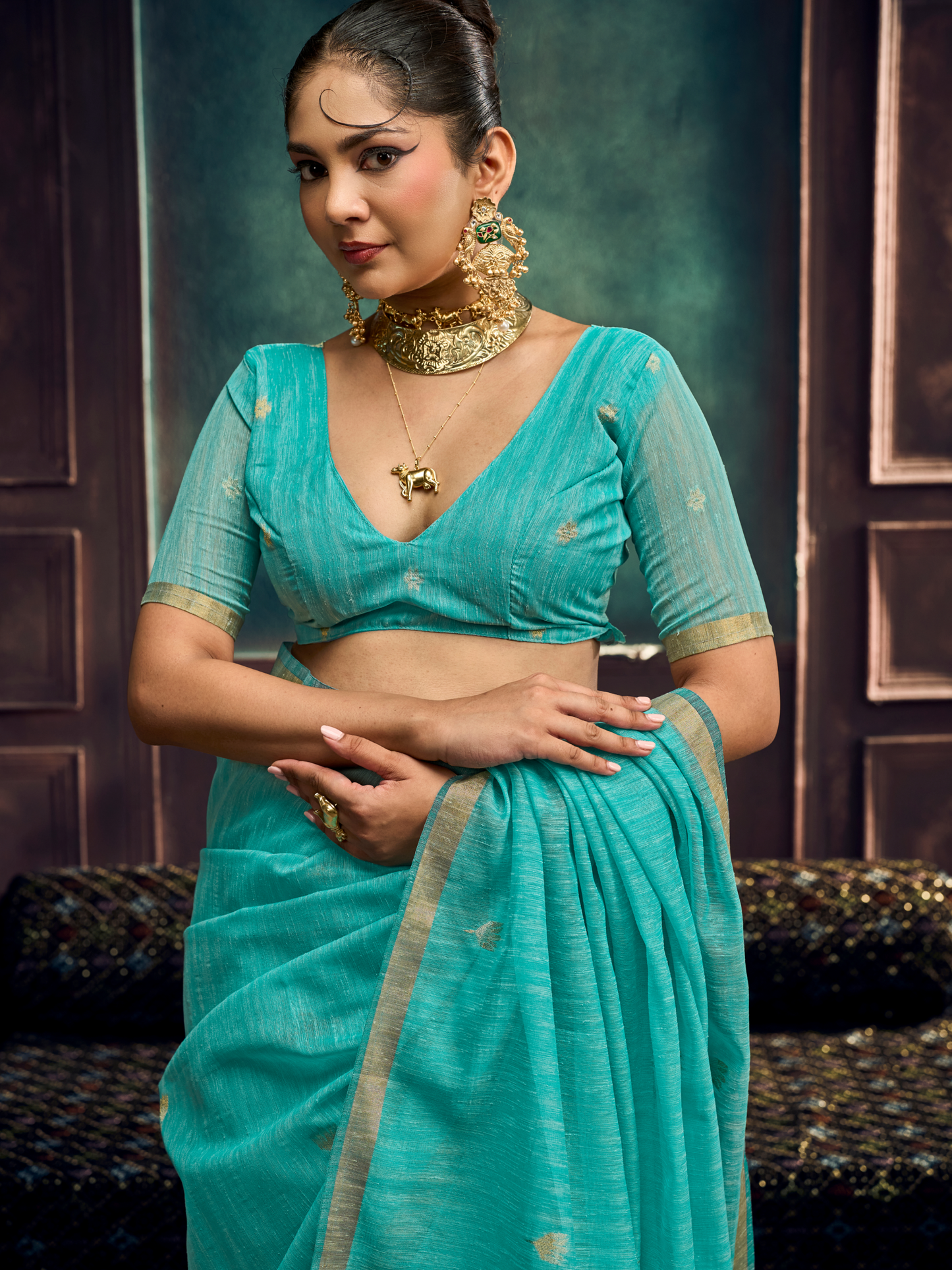 sky blue saree blouse design