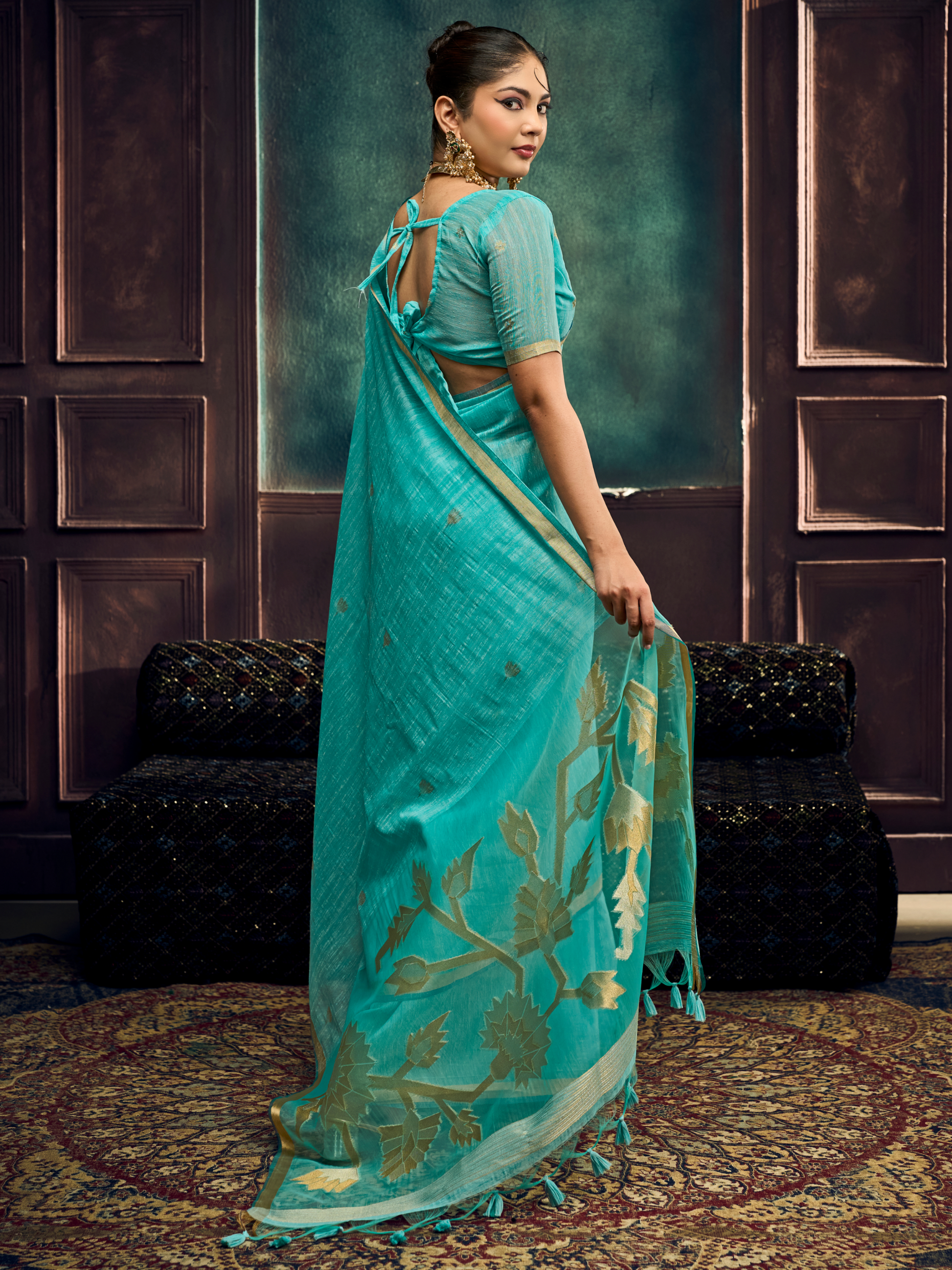 blue shade cotton saree