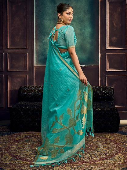 blue shade cotton saree