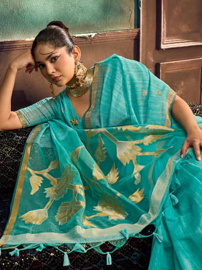 fresh blue color saree