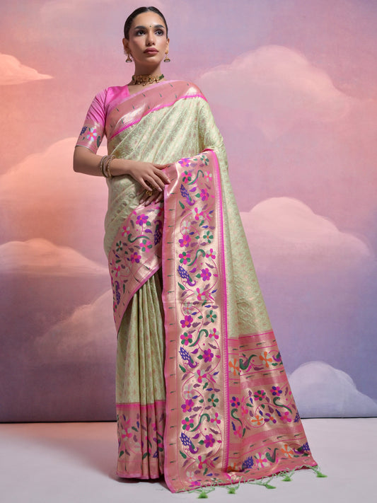 Pista Green Woven Paithani Silk Saree
