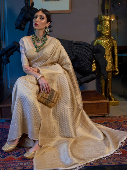 Pearl White Kanjivaram Saree