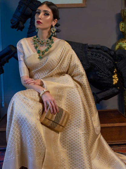Pearl White Kanjivaram Saree