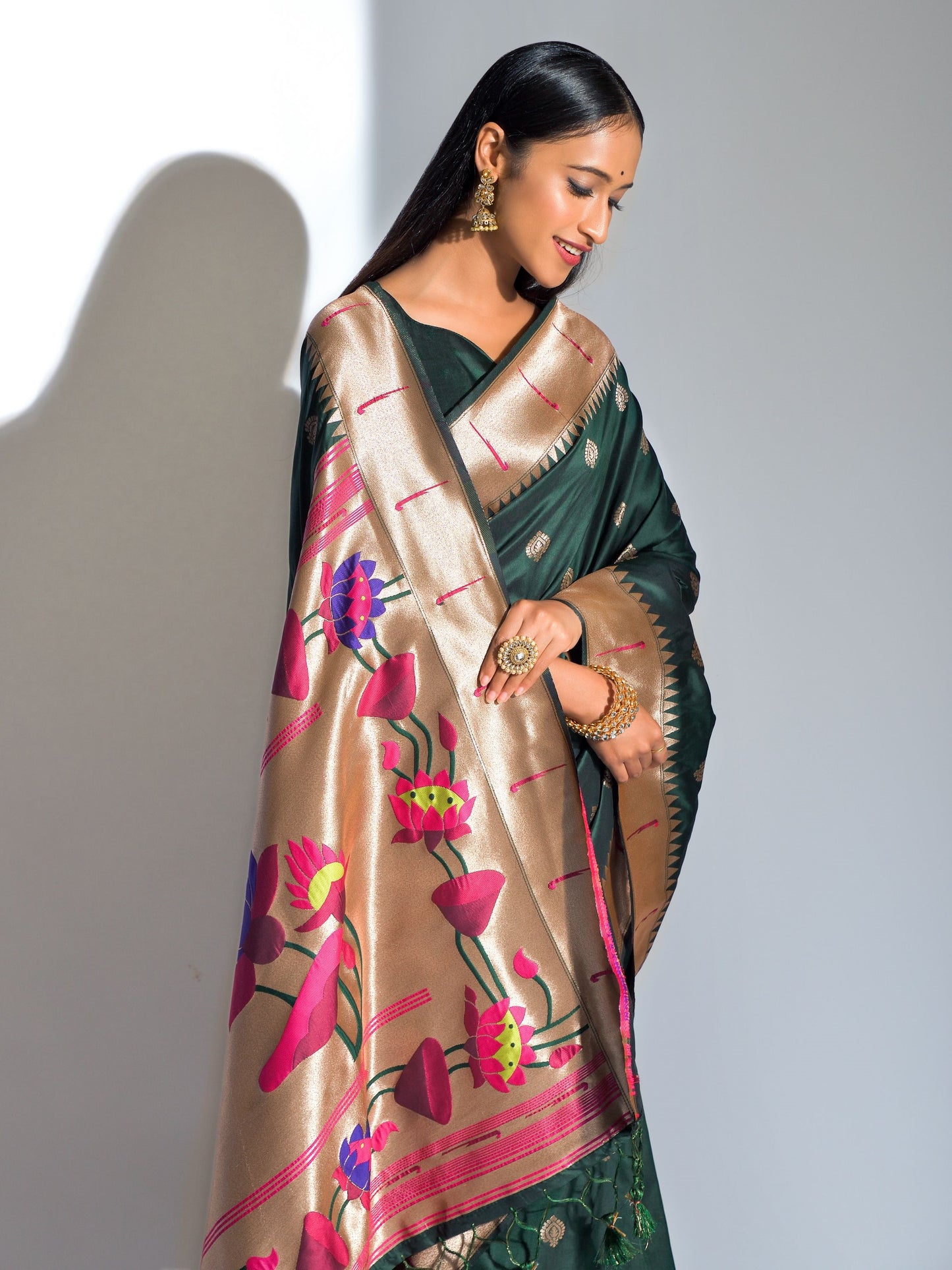 Bottle Green Paithani Saree