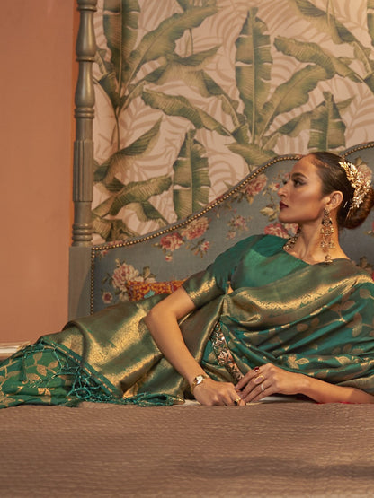 Teal Green Woven Banarasi Saree