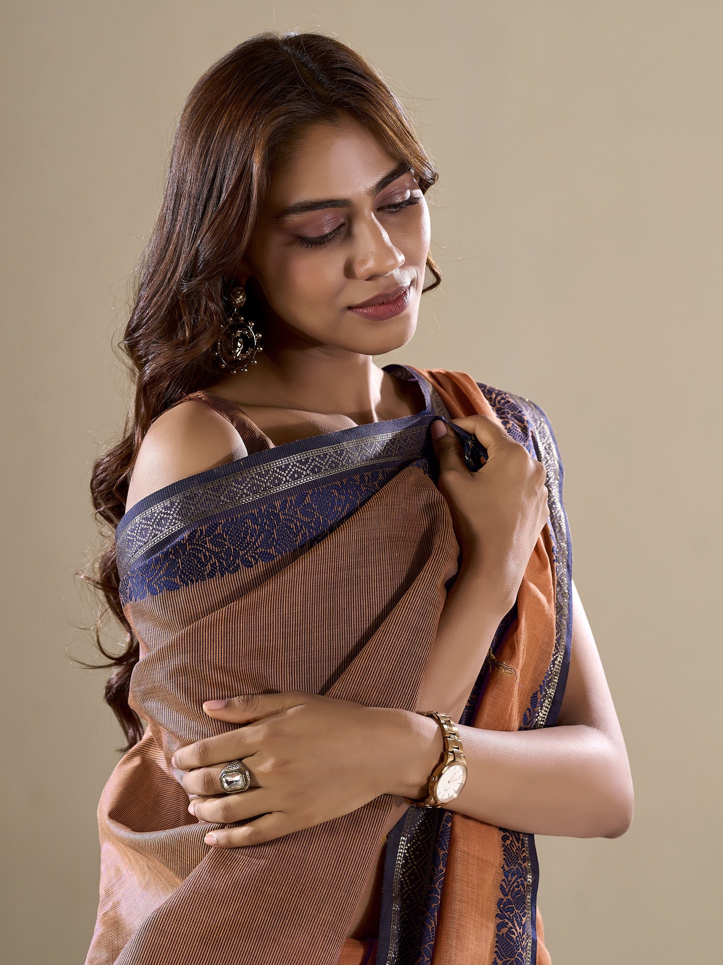 Jasper Orange Handloom Cotton Saree