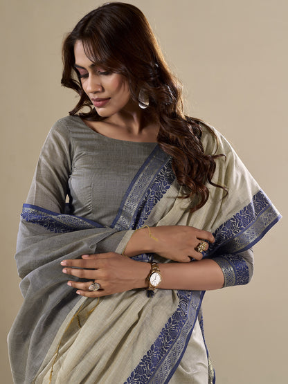 Ash Gray Handloom Cotton Saree