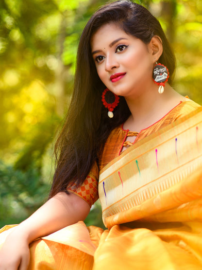 Deep Yellow Tussar Silk Paithani Saree