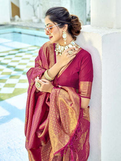 Cerise Magenta Kanjivaram Saree