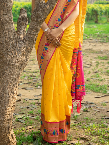 Canary Yellow Paithani Saree