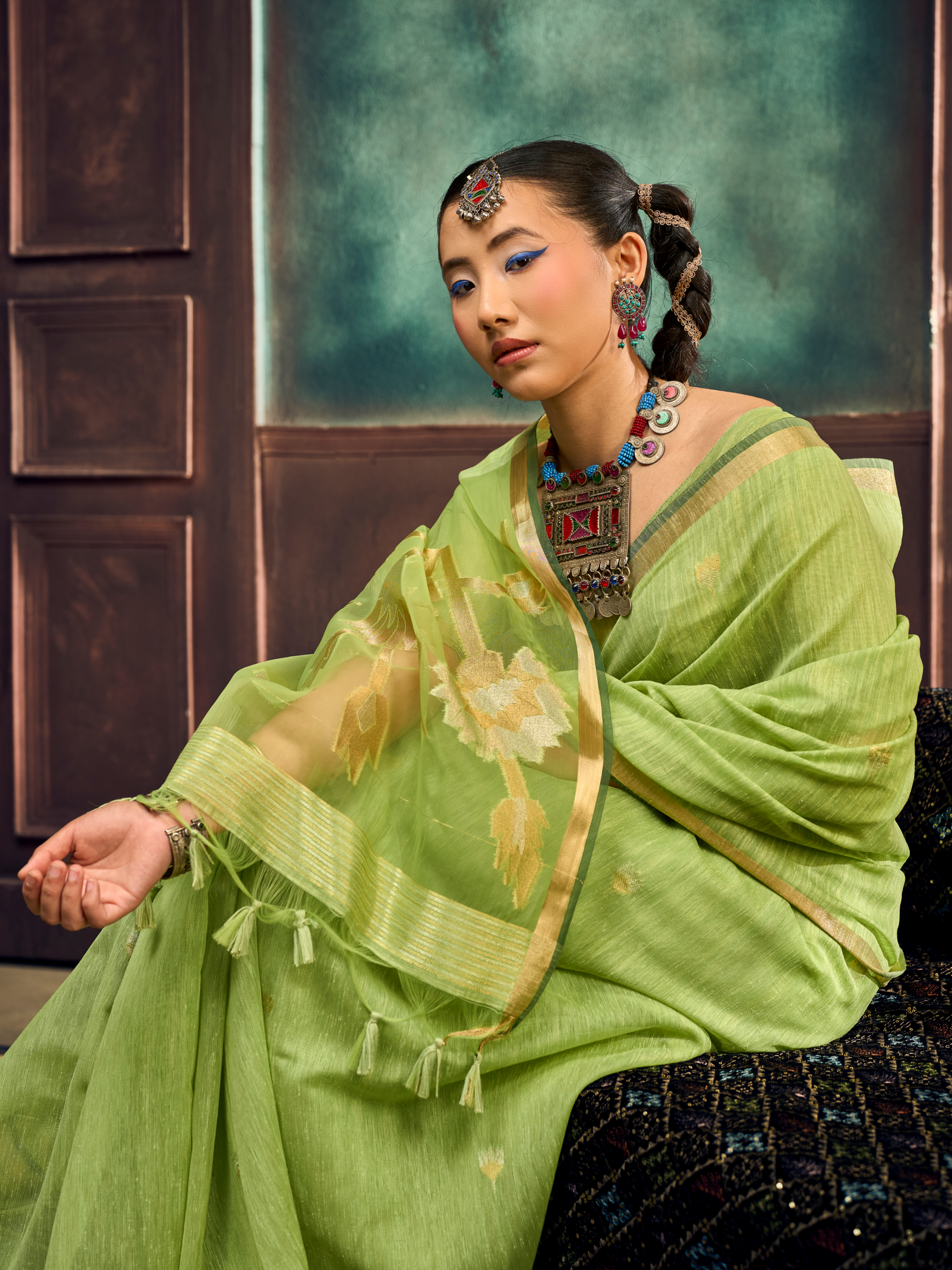 cotton saree green for monsoon
