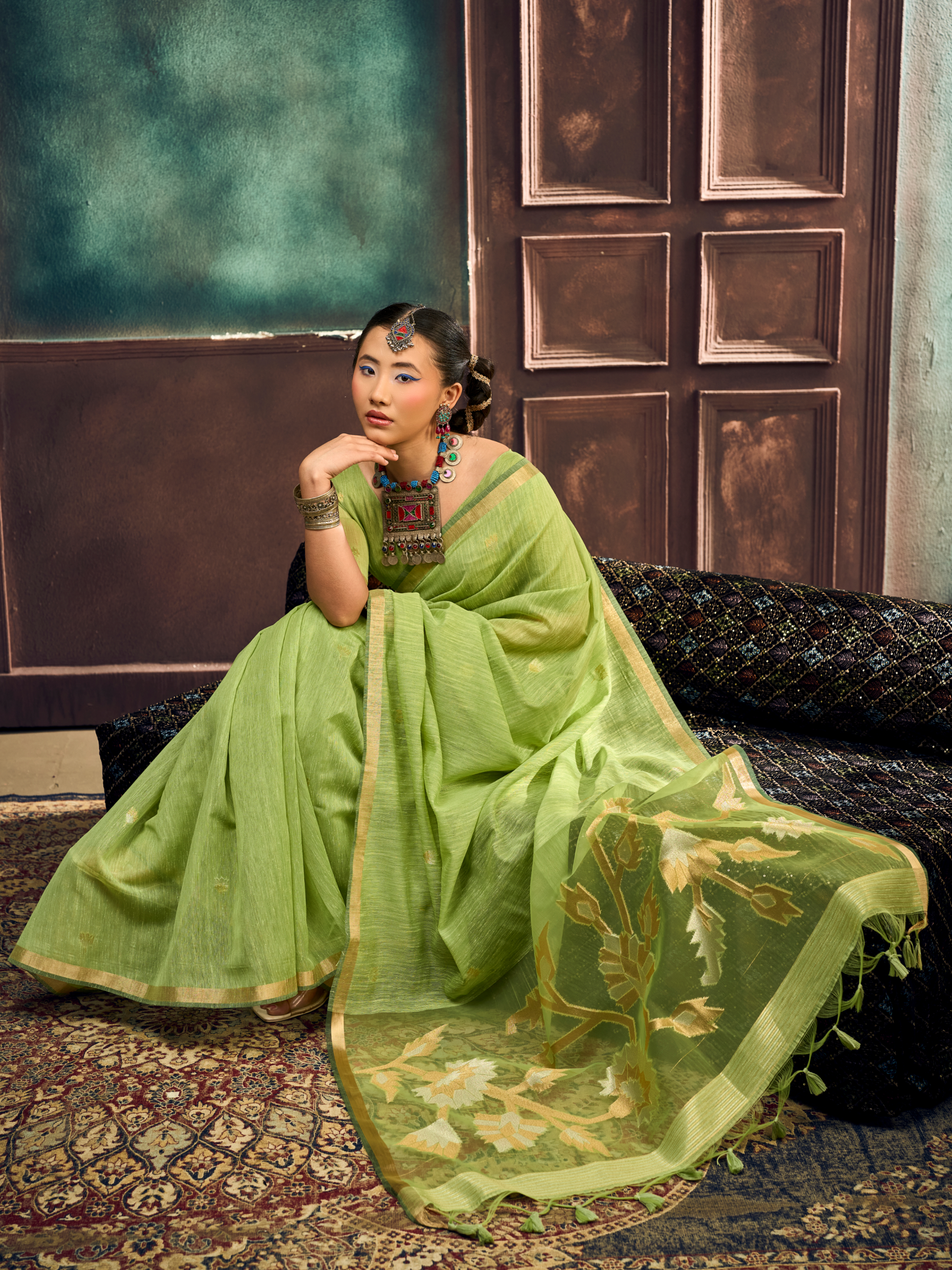 green saree for winter