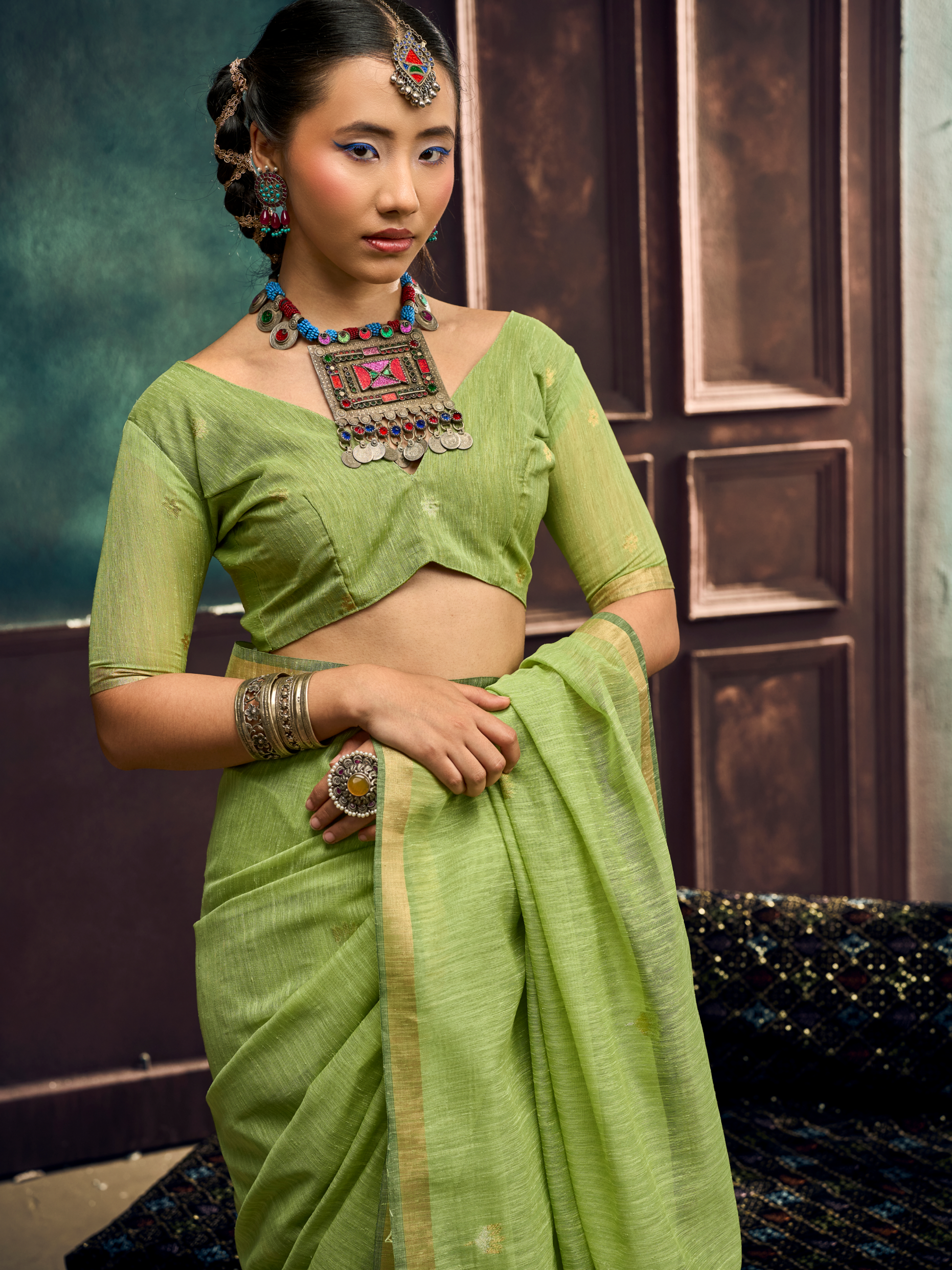 cotton saree green for summer