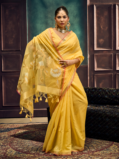 party wear yellow saree