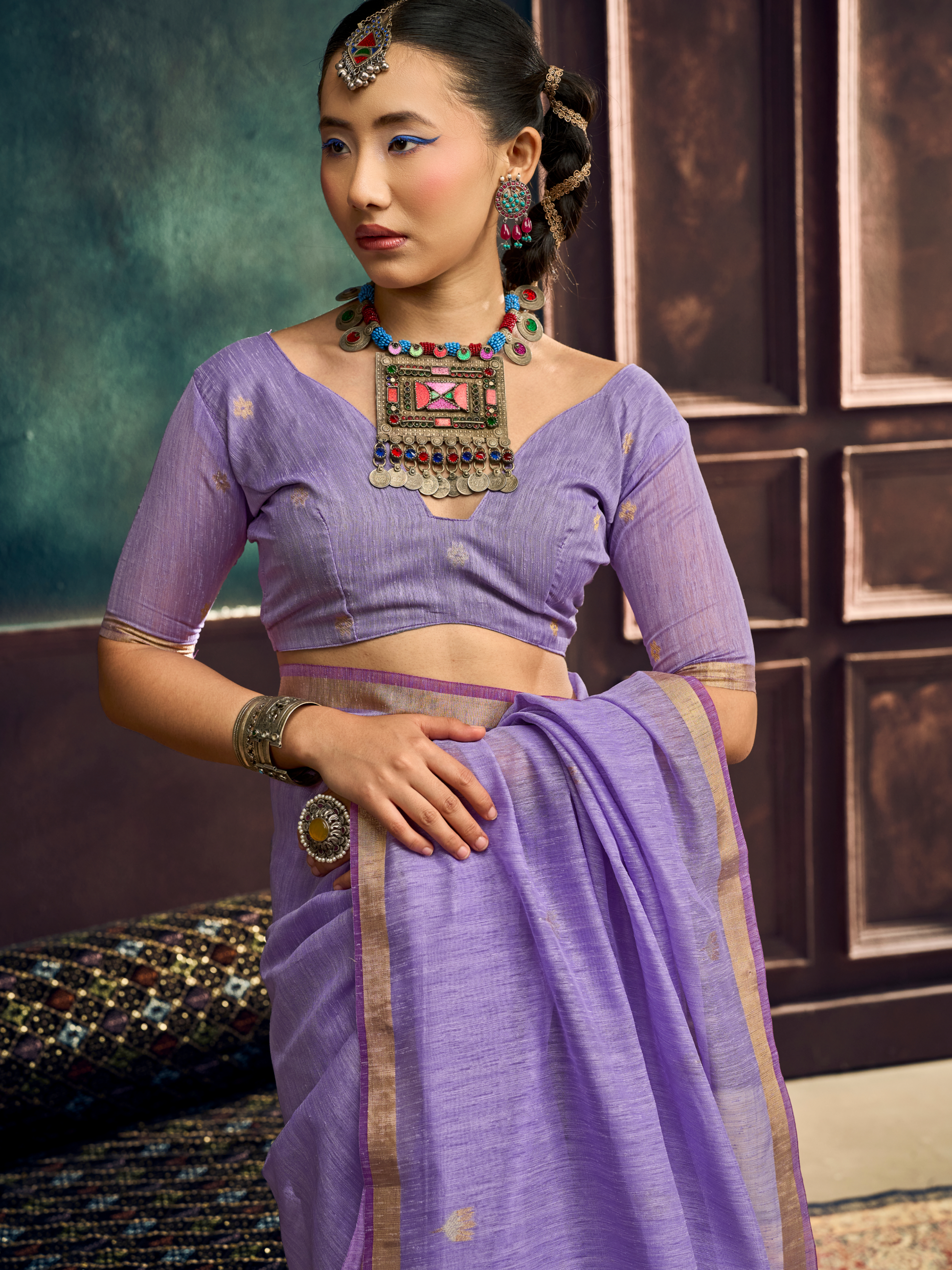 lavender color saree with blouse