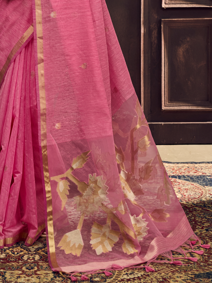 pink saree with golden border