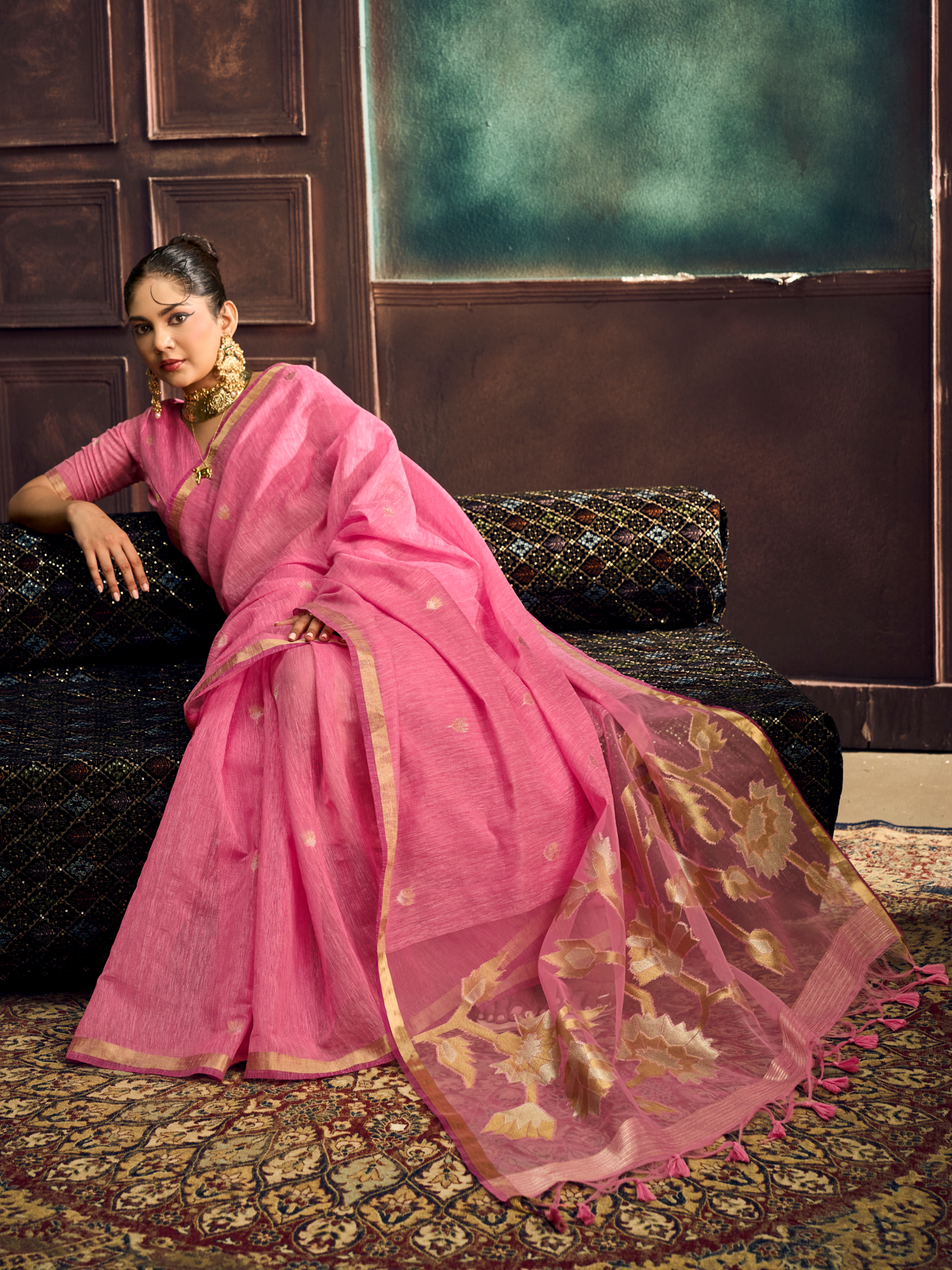 hot pink cotton saree