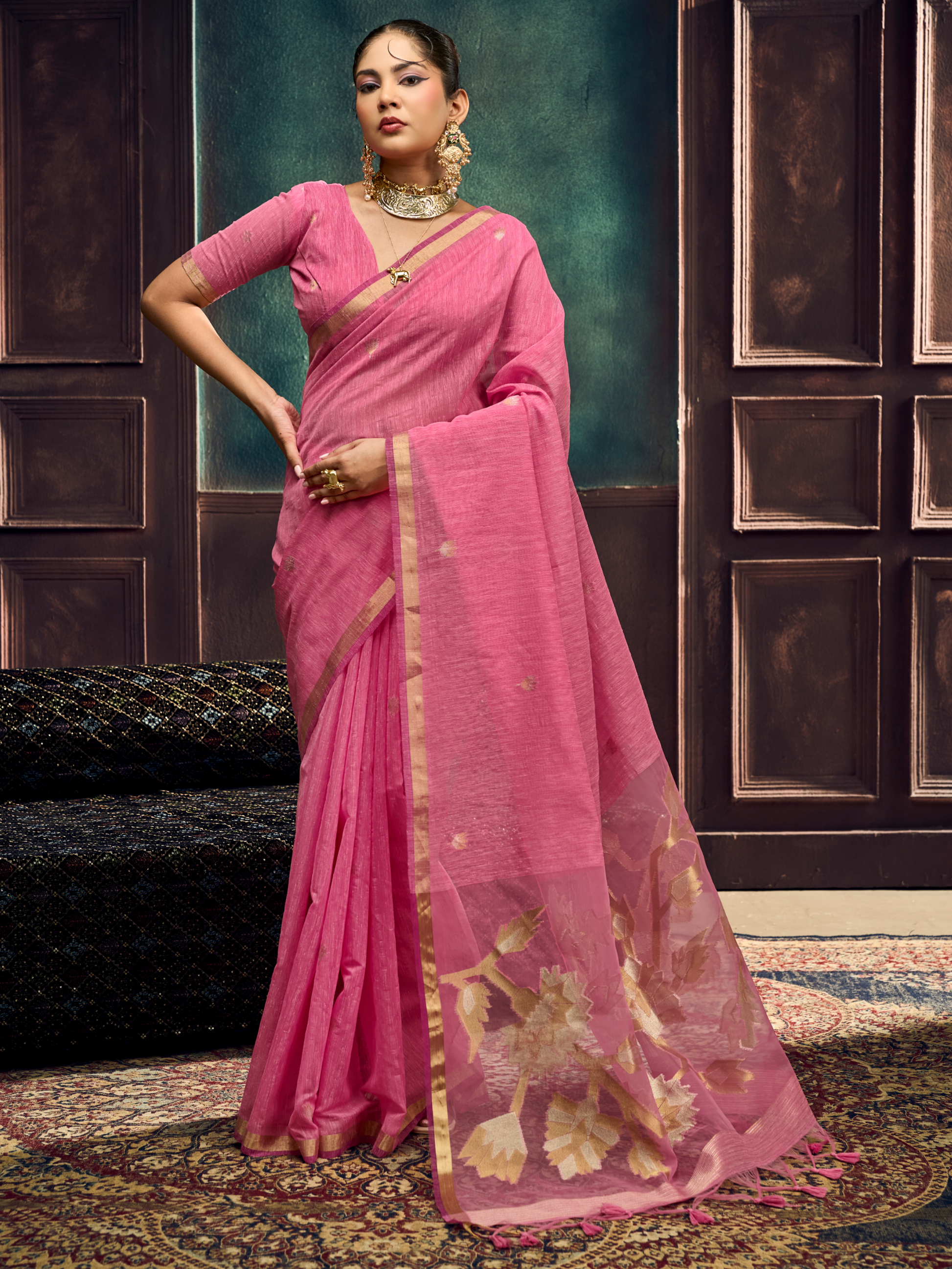 cotton saree in pink color